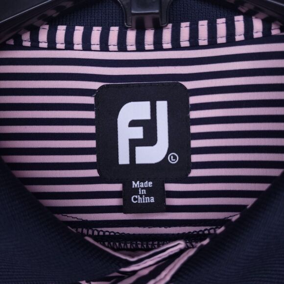 Footjoy Polo Shirt Mens Large Striped Pink, Navy Golf Performance Activewear - Picture 10 of 12